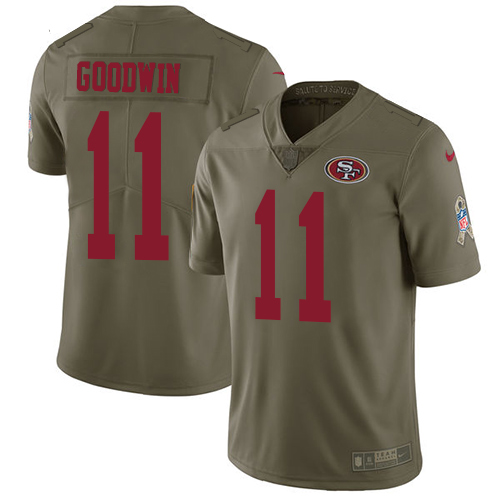 San Francisco 49ers Limited Olive Men #11 Marquise Goodwin NFL Jersey 2017 Salute to Service->youth nfl jersey->Youth Jersey